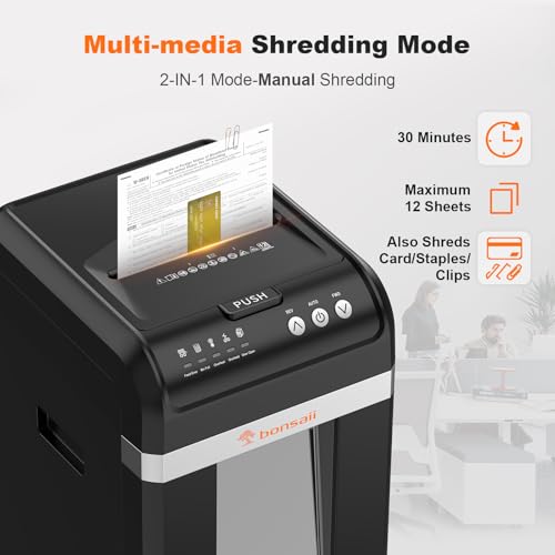Image of Bonsaii Paper Shredder Heavy Duty, 200-Sheet Auto Feed Micro-Cut 60 Minutes Nonstop P-4 High Security Shredders, 8.1 Gallon Large Bin Document Shredder for Office, Commercial Grade Shredder (C283-A)