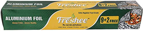 Image of Freshee 9 Plus 2 m Aluminium Silver Kitchen Foil Roll Paper Pack of 5|11 Micron Thick|Food wrap|Disposable Food Parcel|Fresh Food|Food Grade