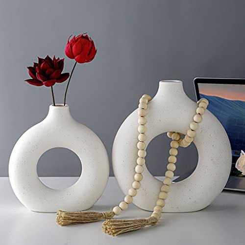 Vases For Pampas Grass, White Ceramic Vase -Modern Vases For Home Decor, Small Ceramic Vase, Boho Vases For Pampas Grass, Pampas Vase - Nordic Circle Vase With Hole, Donut Vases Home Decor #TOP1