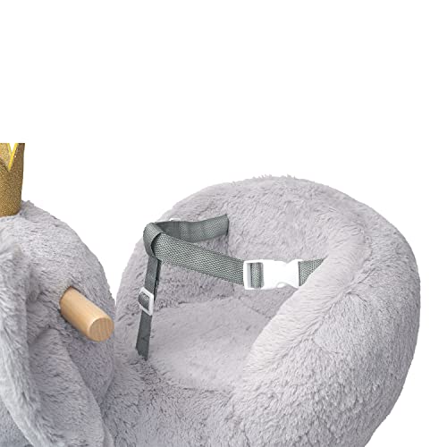 Manhattan Toy Plush Elephant Wooden Rocking Toy with Crown, Adjustable Seat Belt and Wooden Hand Grips Large - Thumbnail 6