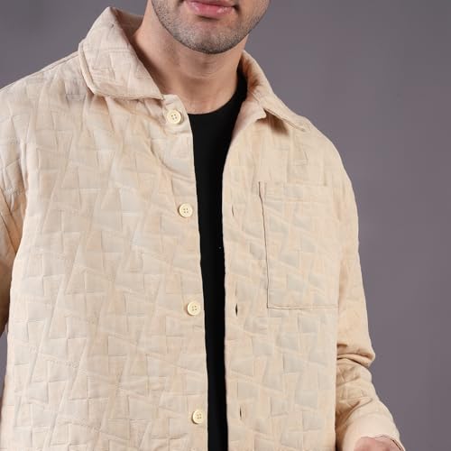Image of Urban Scottish Men's Oversized Shacket, Cotton Jacquard, Long Sleeve Button Down Collared Shirt Jacket for Mens - Long Fit, Textured Fabric, Stylish Casual Outerwear