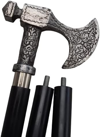 Miniatura 8 de Bastón plegable con mango plateado de hacha, regalo asequible, decorativo, para hombres, mujeres, ancianos, abuelos. Artículo para regalos
