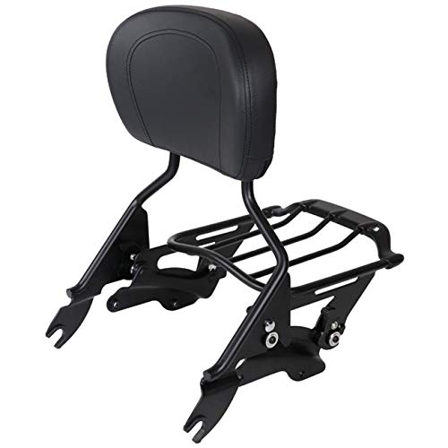 AUFER Black Detachable Upright Passenger Sissy Bar Backrest with Backrest Pad + 4-Point Docking Hardware Kit and Air Wing Two Up Luggage Rack Fit For Touring Street Glide Road King 2014-2020 - Thumbnail 3