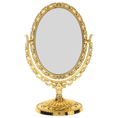 Mobestech Vintage Oval Swivel Vanity Mirror Retro Double Sided Makeup Mirror for Dressing Table Rotation High Definition Reflection Decor Small Gold