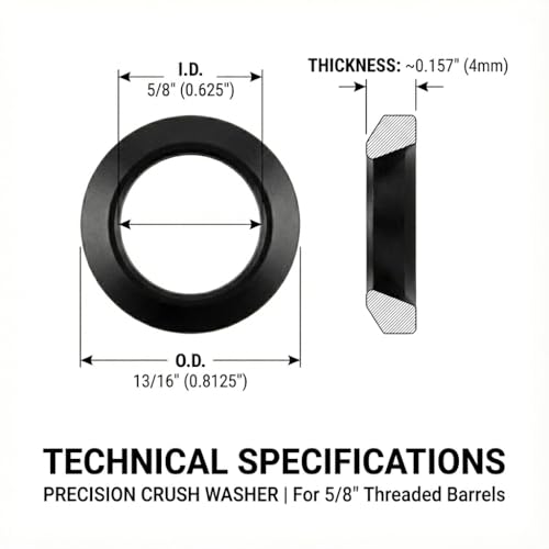 Plasmagal - 5/8-24 Crush Washer for .30 Cal - 5 Pack Black Oxide Steel Precision Machined Corrosion Resistant Conical Design