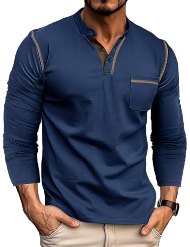 T Shirt Manche Longue Homme Henley en Coton Regular Fit Casual