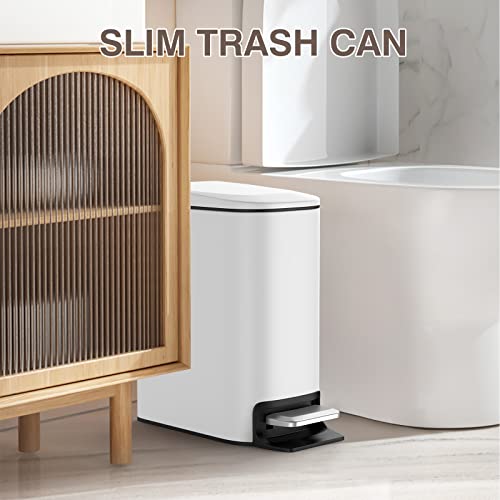 Bethebest 6 Liter/1.6 Gallon Small Trash Can With Soft Close Lid, Rectangular , Removeble Wastebasket,Stainless Steel For Bathroom,Bedroom,Office (White) #TOP5