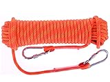 QHY Statisches Kletterseil, 16 mm, hohe Festigkeit, Sicherheitsgeflecht, Nylonseil, Wandern, Baumklettern, Feuer, Rettungsseil (Farbe: Orange, Größe: 60 m x 16 mm)