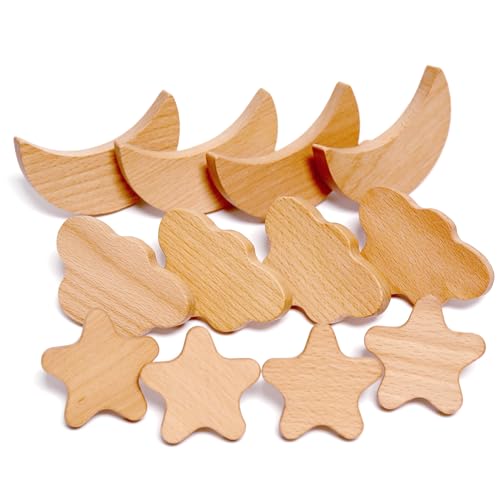 Auped 12 Stk Schrankknöpfe Stern Mond Wolke Möbelknöpfe Holz für Boho Möbel, Truhengriffe, Küchenschrank, holzgriffe kinderzimmer
