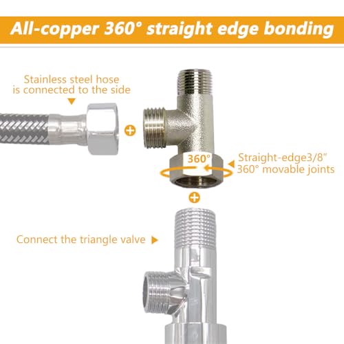 Sxutop 2 Stück 3 Wege Verbindungsventil, 3/8 1/2 Adapter T Stück Verteiler für Eckventile 3-Wege Ventil Umschaltventil 3/8 Zoll Abzweigverteiler Umstellventil mit Unterlegscheibe und Dichtungsband