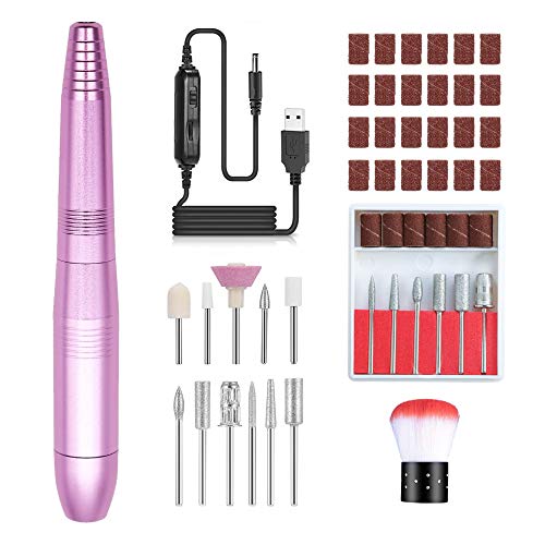Portable Electric Nail Drill for Acrylic Nail Kits Gel & Natural Nails - Professional Manicure Pedicure Set for Beginners & Home Salons - Adjustable Low Vibration Nail File with Bits & Sanding Bands