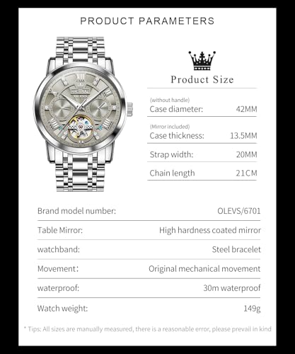 Image of OLEVS Mens Automatic Mechanical Watch Skeleton Tourbillon Luxury Dress Stainless Steel Wrist Watch