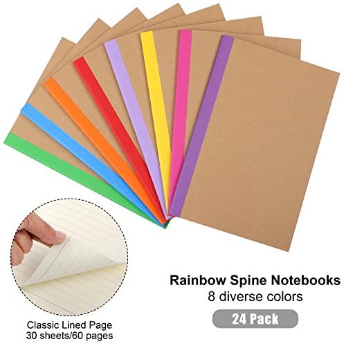 Aodaer 24 Pack A5 Rainbow Spine Kraft Notebooks Composition Notebook Journals With Colored Page Tabs 8.3 X 5.5 Inch 60 Pages Lined Paper Use For School, Office And Home #TOP2