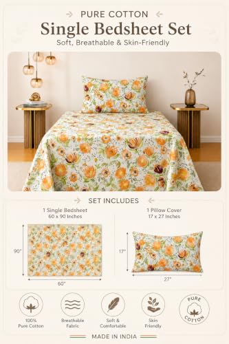 Image of Amazon Brand - Umi Single Cotton Bedsheet 60x90 Inches with 1 Pillow Cover | Soft 160 TC Pure Cotton | Beautiful Elegant Design Single Bed Sheet