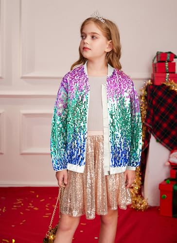 Image of GRACE KARIN Girls Sequin Jacket Kids Bomber Zip Outwear Sparkle Fall Top Cardigan Dress Coat Size 5-14