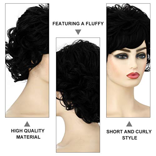 FRCOLOR Mulheres Preto Curto Peruca Fofo Curto Ondulado Perucas Peruca Cheia Sintética Resistente Ao