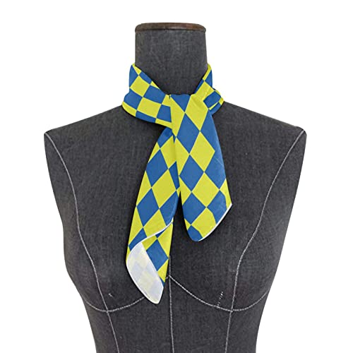OTVEE Yellow Blue Checkered Plaid Head Scarf for Women, 23.6 inch Silk Like Square Hair Scarf Kerchief Bandana3