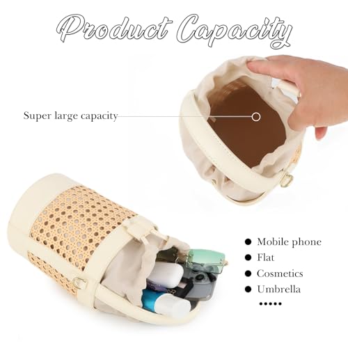 Image of GOKTOW Rattan Purse Bucket Bag for Women,Straw Beach Bucket Tote Bag Summer Vacation Holiday 2024