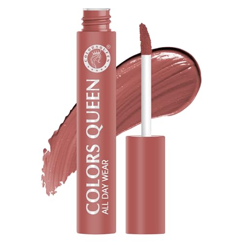Image of Colors Queen All Day Wear Liquid Lipstick - Velvet Nude, 12g | Highly Pigmented, Long Lasting Matte Lipstick | Smooth One Swipe Application, Lightweight & Non Transfer Liquid Lipstick for Women