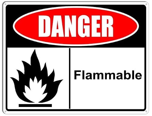 peiyeety Danger Sign Flammable Aluminum Tin Sign for Home Coffee Bar Wall Decor 12x16 Inches