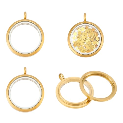 Pendentif flottant breloque ronde en verre et acier pour création de bijoux DIY
