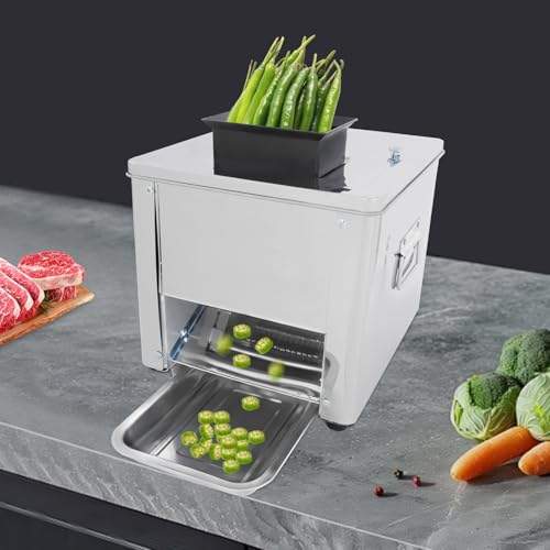 Meat Cutter Machine 850 W Electric Meat Slicer 7mm/0.276in Stainless Steel Automatic Meat Cutting Machine with Tray 330lbs/H Production for Family and Commercial Use (Meat thickness: 7mm)