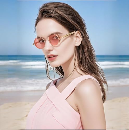 Image of PROUDDEMON Retro Gothic Steampunk Sunglasses for Women Men Round Lens Metal Frame