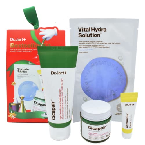 Dr. Jart Skin Care Kit:: Cicapair Tiger Grass Enzyme Foam Cleanser, Ceramidin Face Cream, Color Correcting Treatment SPF 30, Dermask Water Jet Vital Hydra Solution Face Mask Dr. Jart Skin Care Kit:: Cicapair Tiger Grass Enzyme Foam Cleanser, Ceramidin Face Cream, Color Correcting Treatment SPF 30, Dermask Water Jet Vital Hydra Solution Face Mask