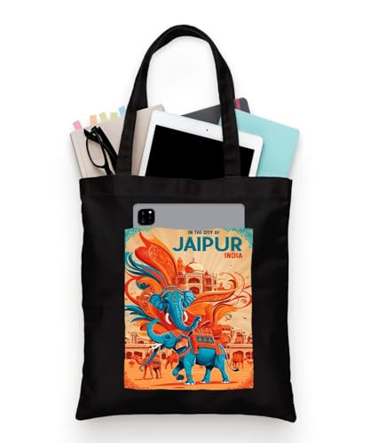 Image of ZORI Black Tote Bag With Pocket Printed Designed Canvas Tote Bags For Women large capacity,Tote bag For Shopping, College, Travel, More Canvas Handbag For Unisex Bag