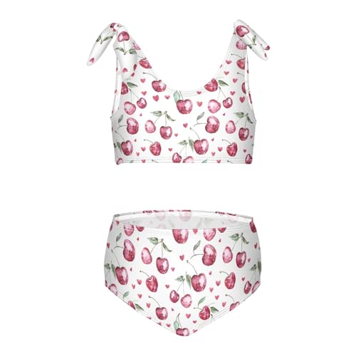 Cherries and Heart Girls Two Piece Tankini Swimsuits Summer Bathing Suit Beach Swimwear Set, 4T Multicoloured