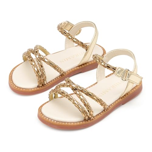 Image of PHIRAMIN Toddler Girl Sandals - Flower Girl Dress Shoes Open Toe Little Kid Flats