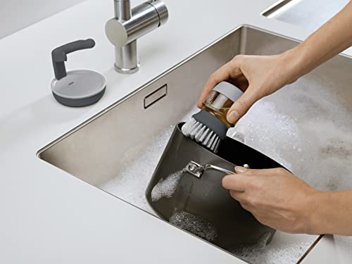Joseph Joseph 85005 Palm Scrub Dish Brush Soap Dispensing Set including Holder, Gray, Grey, 3.5-inches - Image 4