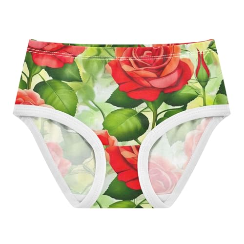 Vivid Red Roses Green Leaves Girls Underwear Toddler 2t Cotton Girl Panties Cute Print Briefs Undies Kids