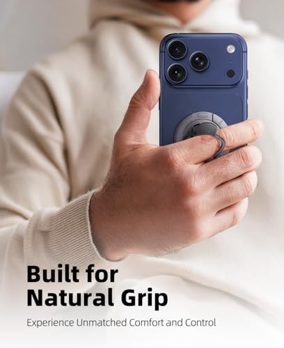Image of RIGGEAR Magnetic Phone Grip and Stand for MagSafe Phones Cases, 3in1 Magnetic Finger Ring Holder with Double Sided Magnet, Fidget Buttons, 360 Rotation Magnetic Gym Phone Stand (Graphite Black)