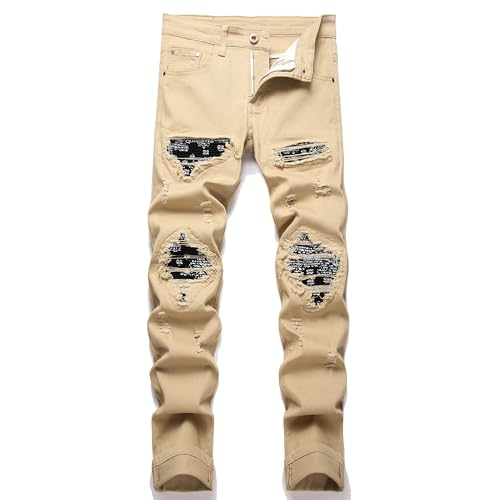 TMMMT Men's Patch Ripped Stretch Regular Fit Black Jean...