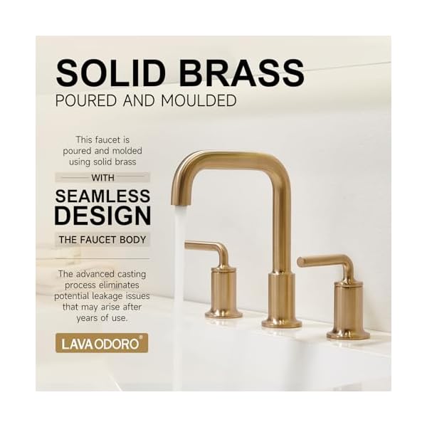   Lava-Odoro-Champagne-Gold-Bathroom-Faucet-8-inch-Widespread-Bathroom-Faucet-3-Hole-with-Drain-Assembly-Supply-Line-Solid-Brass-Lead-Free-Bronze-Vanity-Faucet-BF503-CB