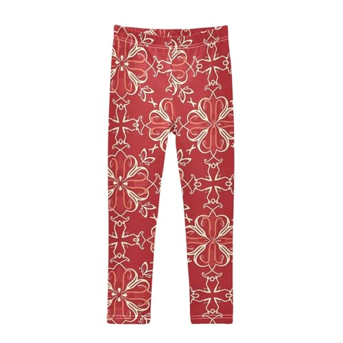 ALAZA Girls' Leggings Children's Yoga Pants Skinny Printed Dance Paisley Boho Red Comfortable 4T