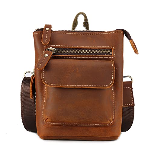 Leather Mens Messenger Bag, Vintage Waterproof Leather Laptop Briefcase, Shoulder Bag for Work Business (Color : Brown, Size : 18 * 14 * 5CM)