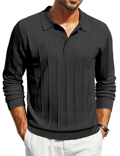 COOFANDY Mens Knit Polo Long Sleeve Polos Sweater Causal Collared Golf Sweaters Fashion Business Dress Pullover