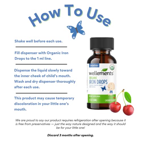 Wellements Organic Iron Drops for Babies | Essential Liquid Iron Supplement for Infants & Toddlers, USDA Certified Organic, No Preservatives or Artificial Flavors, Cherry Flavor | 4 Months+, 1 Fl Oz - Image 7