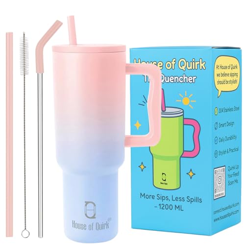 House of Quirk 1200ML Stainless Steel Tumbler with Handle & Lid, ...
