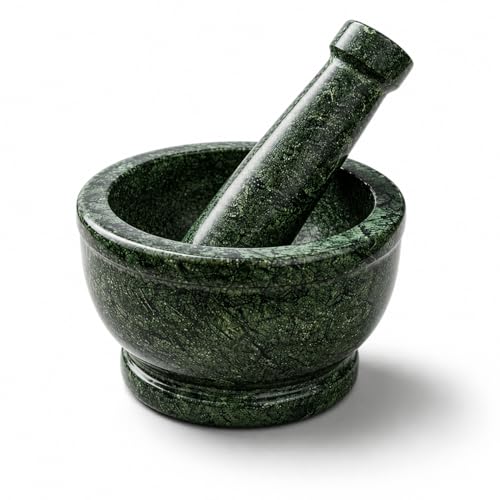 Image of Granite Green Marble Mortar and Pestle Set for Kitchen 4 Inch | Okhli Musal | Khalbatta | Silbatta I Imamdasta Used for chutneys, pastes, and medicines.
