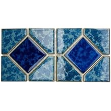 Tenedos Aqua Marine with Marble Blue Diamond Porcelain Lineup Border Pool Wall Tile on 6x12 Mesh for Easy Installation, for Bathroom Wall, Backsplash 1 Piece