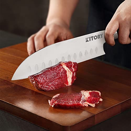 Kitory Santoku Knife 7", Metadrop Series, Forged German High Carbon Steel, Full Tang, Pakkawood Handle, Japanese Kitchen Chopping Knife For Vegetables Fruit And Cheese, Gift Box Included #TOP6