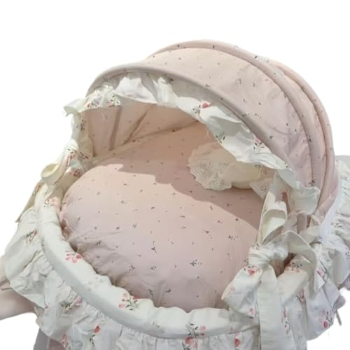 Fiozweaかわいいジャカード織りペットハウス、子猫用ゆりかご、花びらベッド、秋冬に暖かさをキープ、肌に優しい、ロリータプリンセススタイル、純綿子犬用ベッド (68*53*42cm,C)