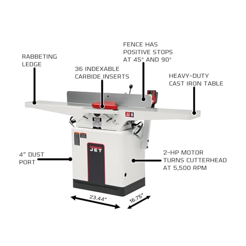 JET 8-Inch Jointer, Helical Head, 2 HP, 1Ph 230V (Model JWJ-8HH)