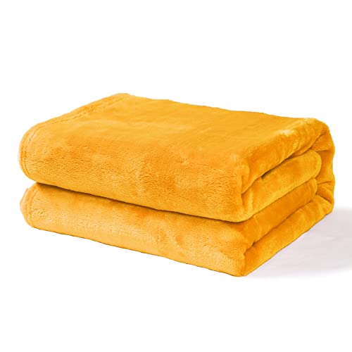 Image of Exclusivo Mezcla Fleece Throw Blanket for Couch, Super Soft and Warm Blankets, Mustard Yellow Throw All Season Use, Cozy, Plush, Lightweight, 30x40 Inches