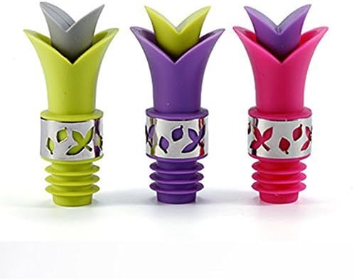 Lindo y divertido regalo para botella de vino, vertedor de silicona para vino de lirio, paquete de 3, sin fugas (verde, rosa, morado)
