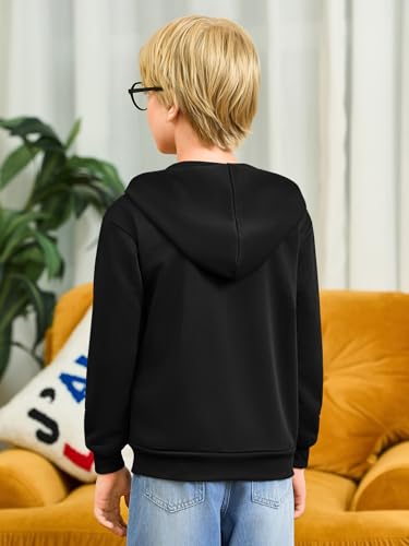 Haloumoning Jungen Sweatjacke Langarm Zip Up Hoodie Kinder Einfarbig Sport Kapuzenjacke Casual Basic Jacke mit Reißverschluss, Schwarz, 11-12 Jahre