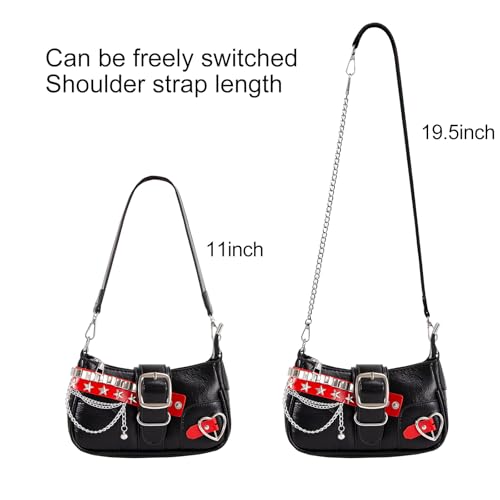 Image of Cute Y2k Purse for Women, Star Embroidery Pattern with Chain Strap Shoulder Bag, Goth Style Cute Mini Purse